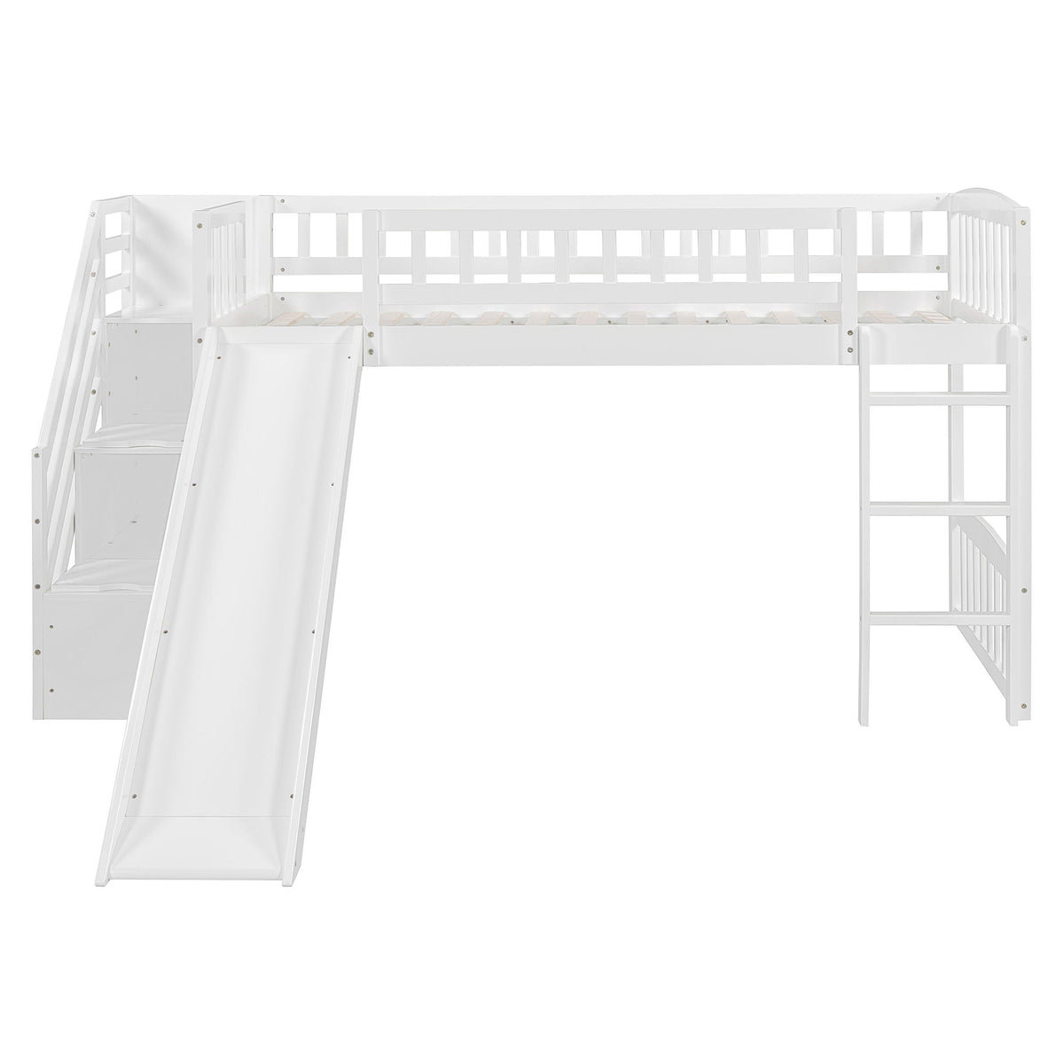 Loft Stairway Bed with 2 Drawers, white wood, convertible ladder and slide by HouseOfZazla on Tampa Home & Garden Store