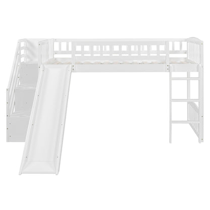 Loft Stairway Bed with 2 Drawers, white wood, convertible ladder and slide by HouseOfZazla on Tampa Home & Garden Store