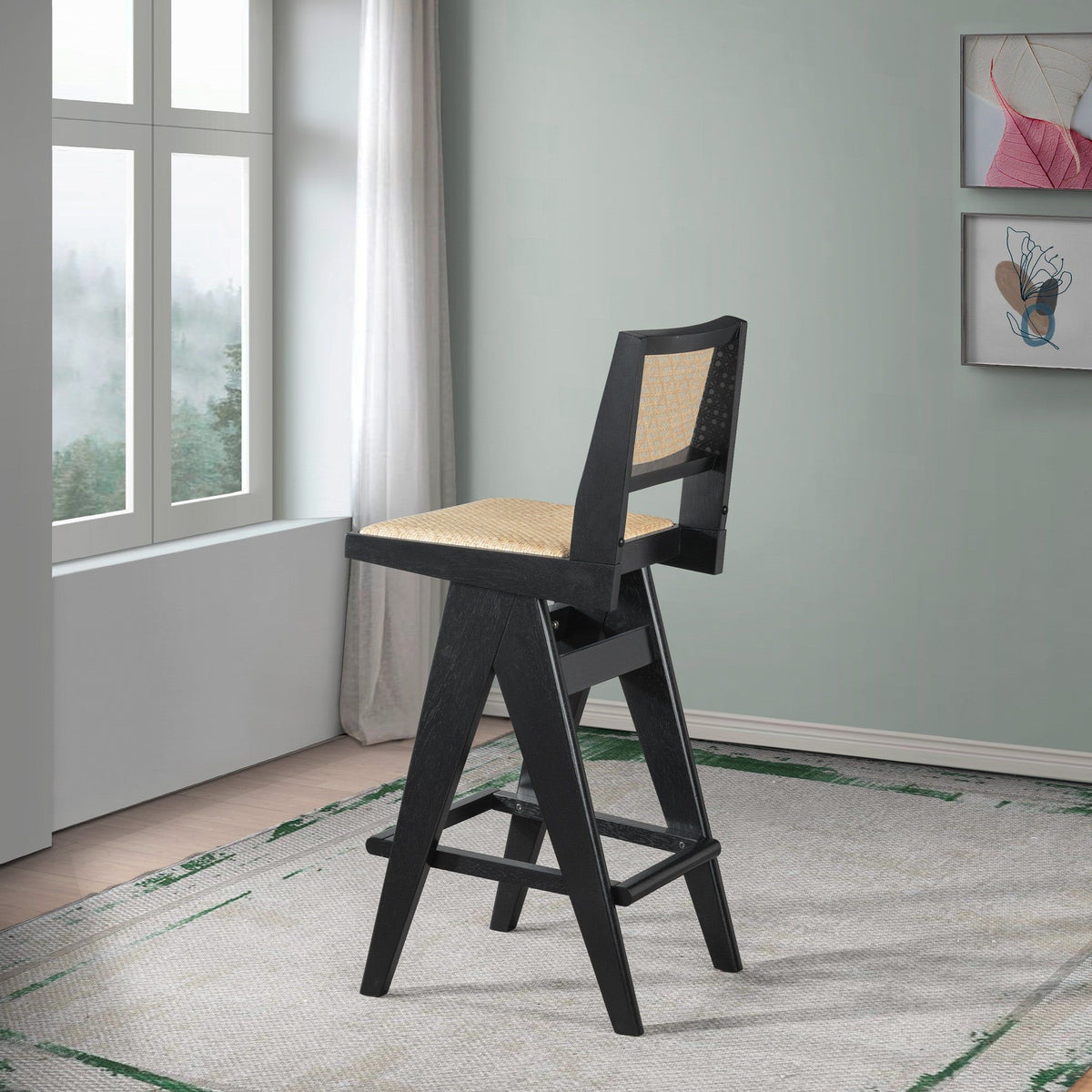Black & Rattan Bar Stool Set with Full Back Support by HouseOfZazla, set of 2 on Tampa Home & Garden Store