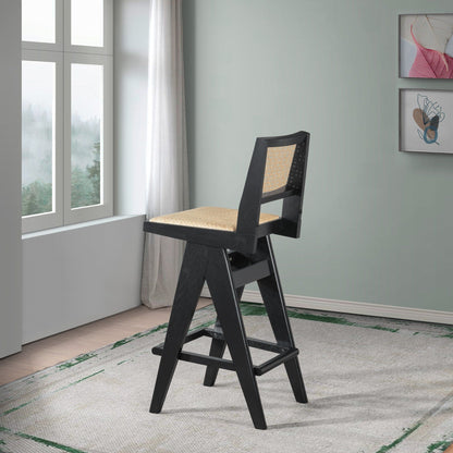 Black & Rattan Bar Stool Set with Full Back Support by HouseOfZazla, set of 2 on Tampa Home & Garden Store