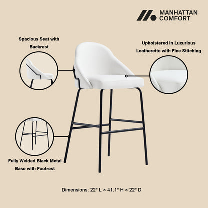 Gracie Upholstered Barstool in white leatherette with black metal base by HouseOfZazla on Tampa Home & Garden Store