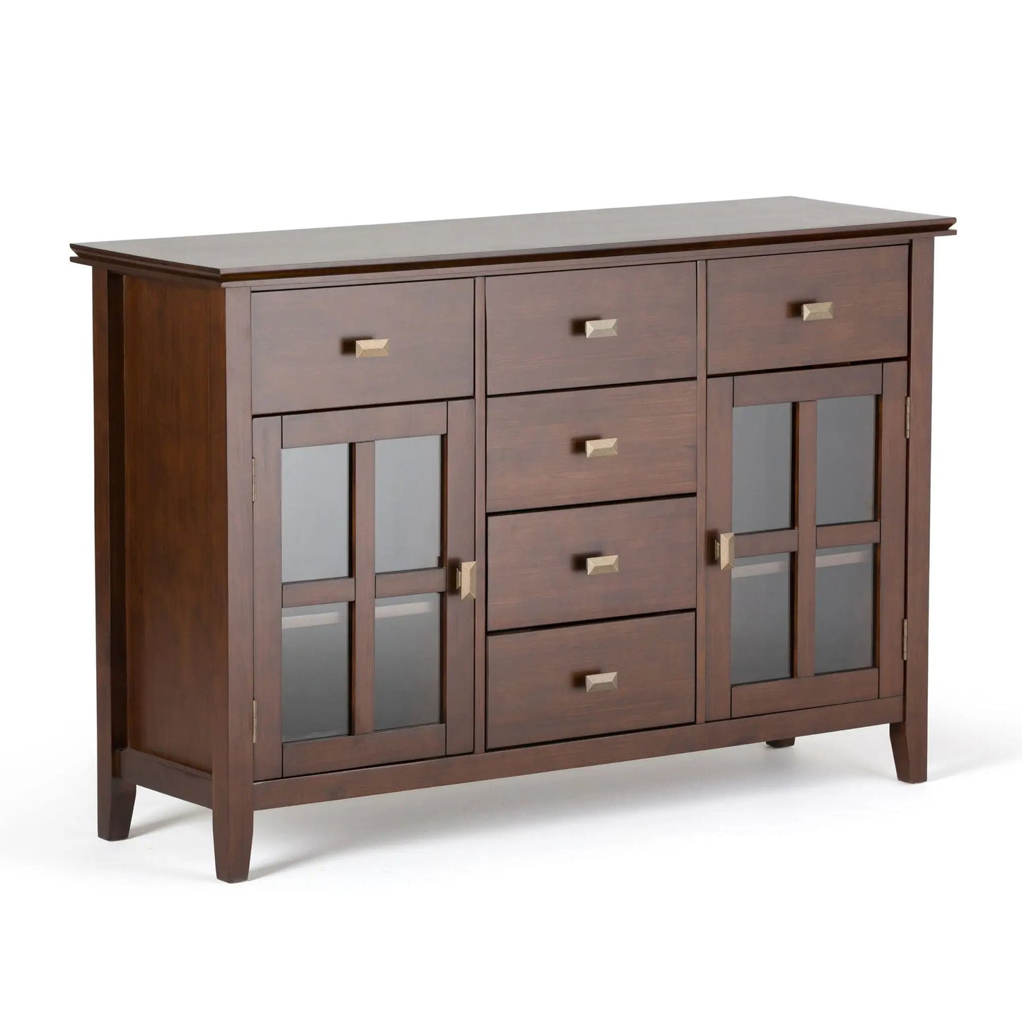 Artisan Handcrafted Sideboard Buffet in dark espresso wood with glass-front doors brass handles on Tampa Home & Garden Store