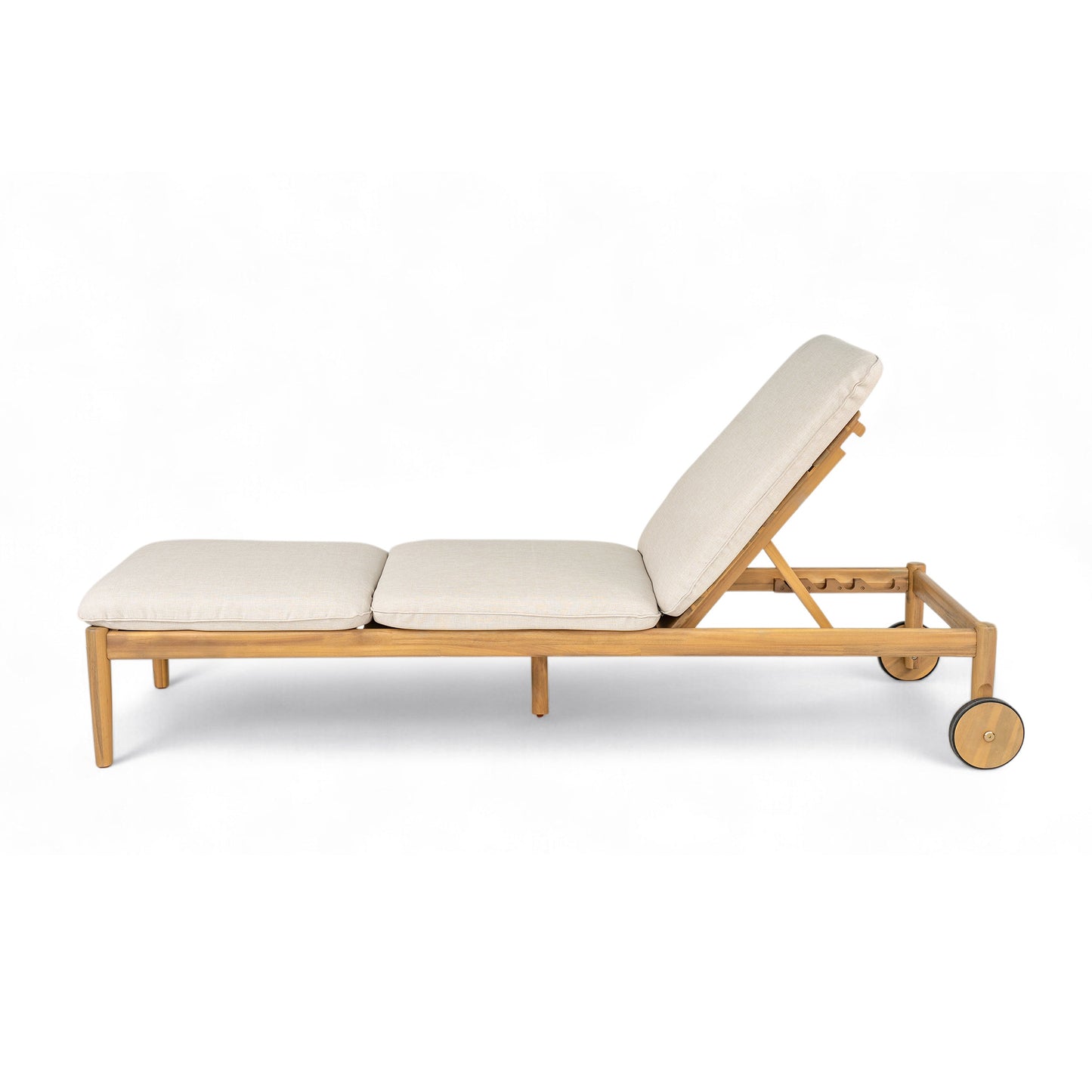 Riviera chaise lounge with wheels acacia wood frame beige cushions set of 2 HouseOfZazla on Tampa Home & Garden Store