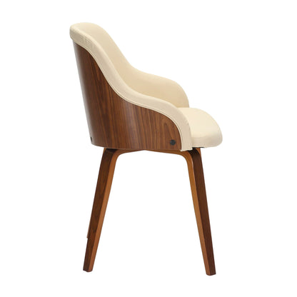 Mid Century Modern dining arm chair with beige upholstered seat and walnut wood frame on Tampa Home & Garden Store