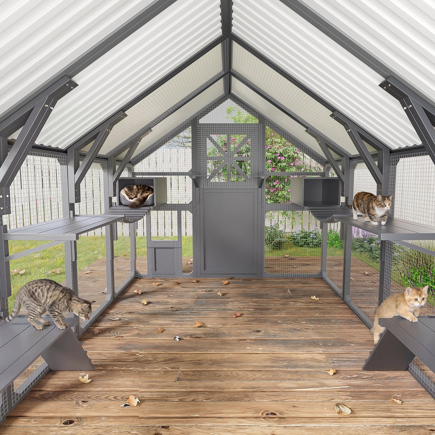 Extra Large Outdoor Cat Catio with Wood and Wire