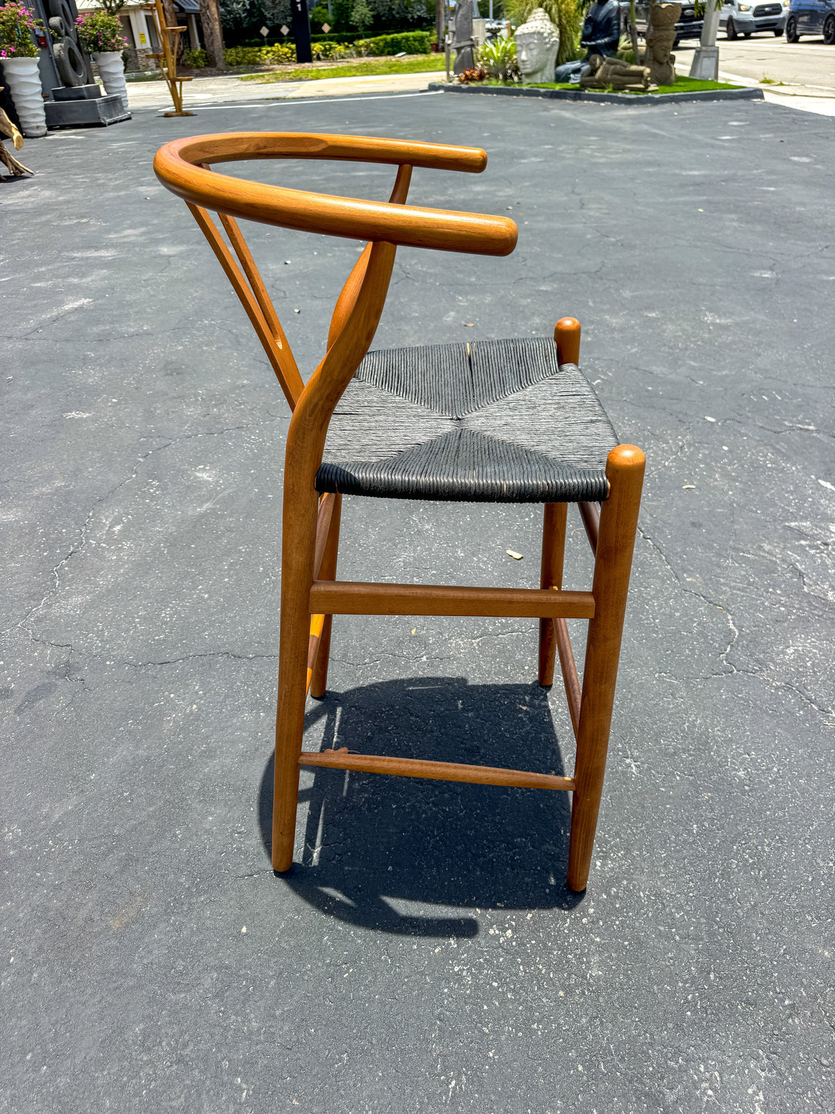 Wishbone Island Counter Stool by The Broward Design Center wood frame with black woven seat on Tampa Home & Garden Store
