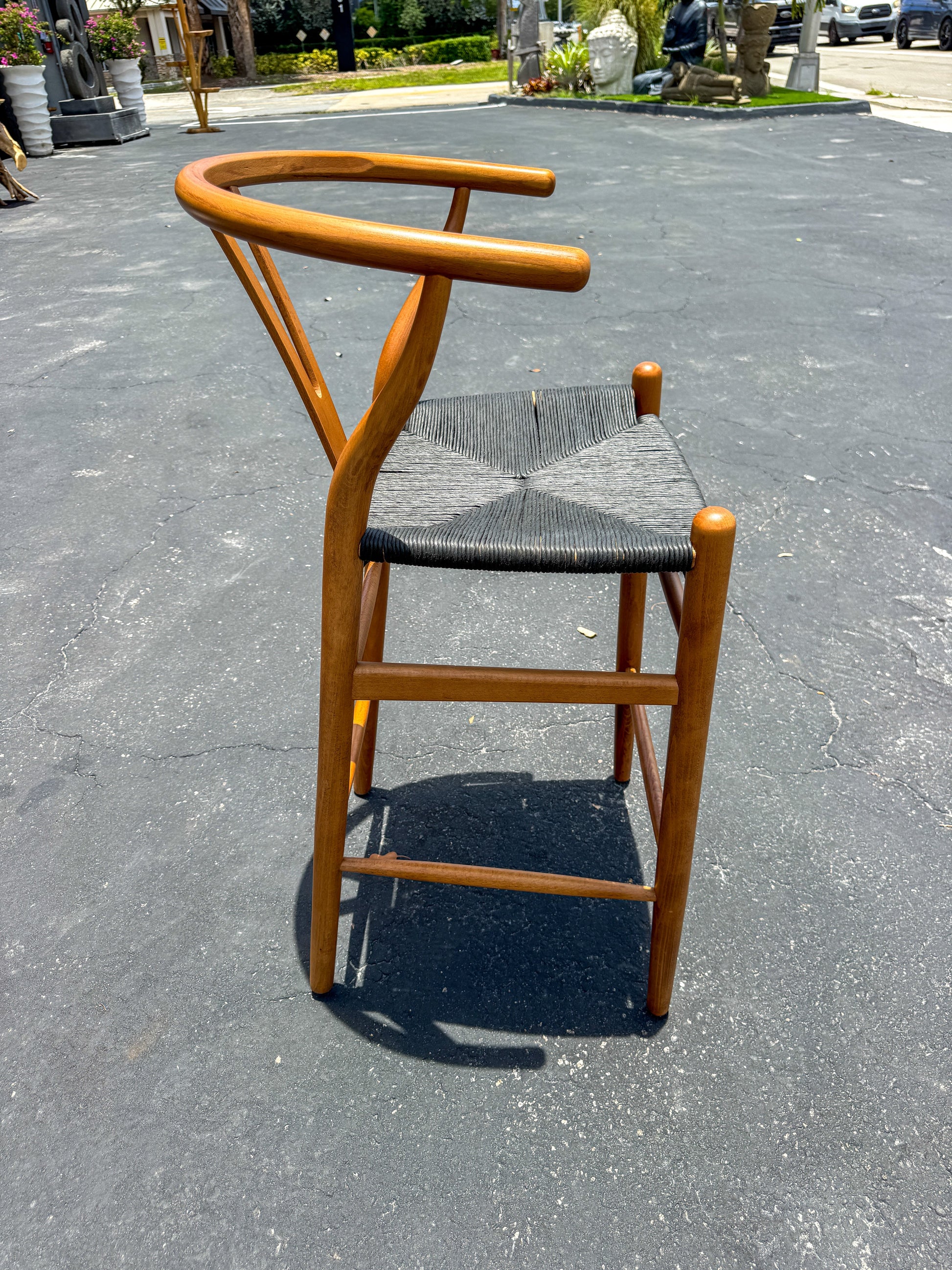 Wishbone Island Counter Stool by The Broward Design Center wood frame with black woven seat on Tampa Home & Garden Store