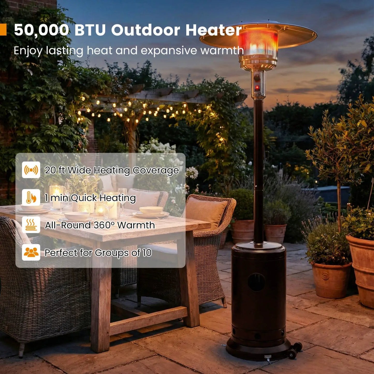 50 000 BTU Patio Heater with Stainless Burner