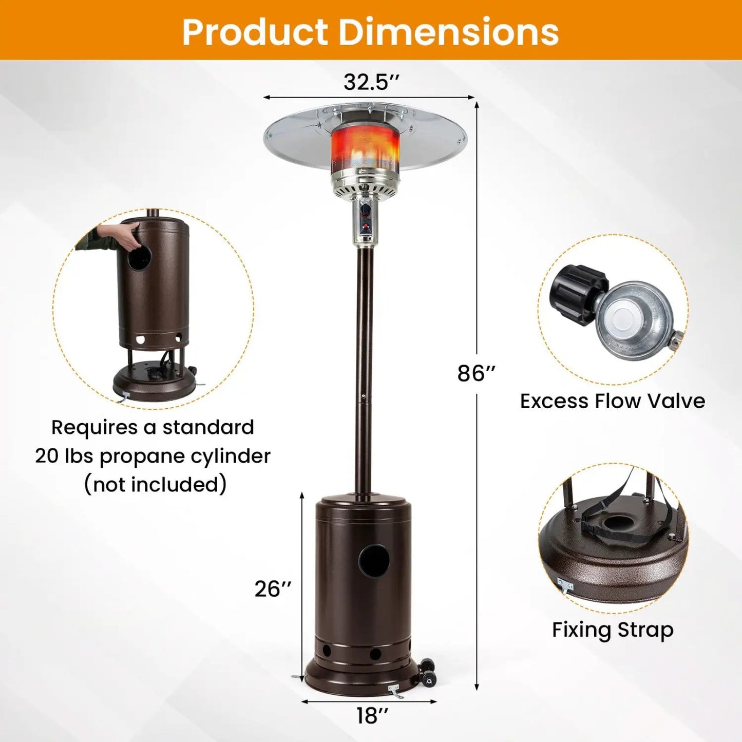 50 000 BTU Patio Heater with Stainless Burner