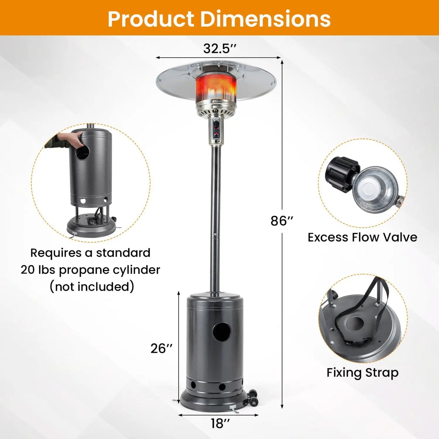 50 000 BTU Patio Heater with Stainless Burner