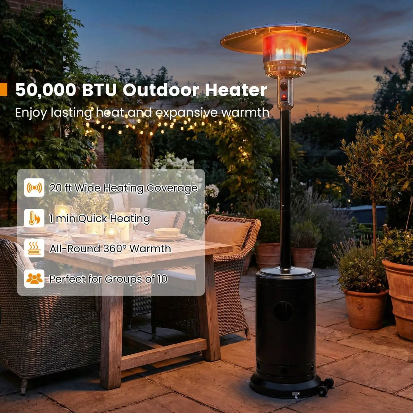 50 000 BTU Patio Heater with Stainless Burner