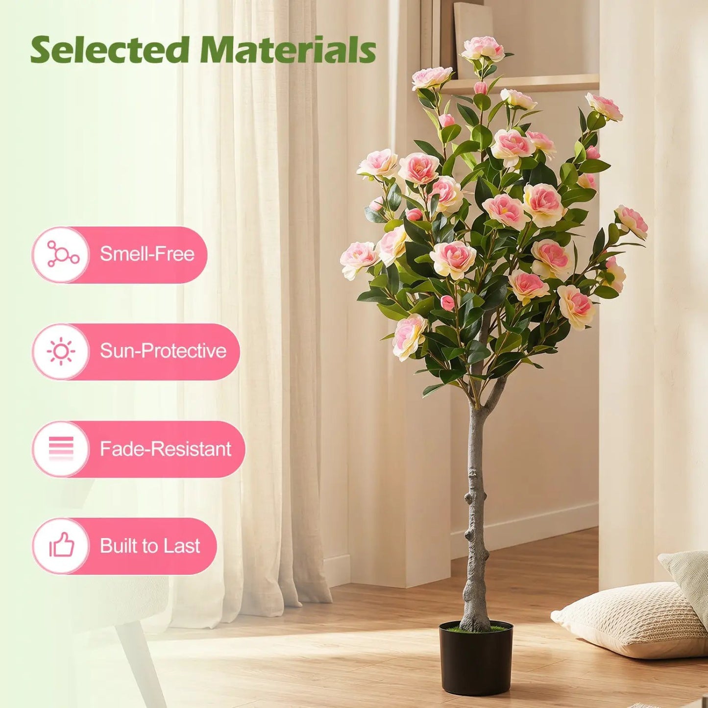 Artificial Camellia Tree with 27 Pink Blossoms