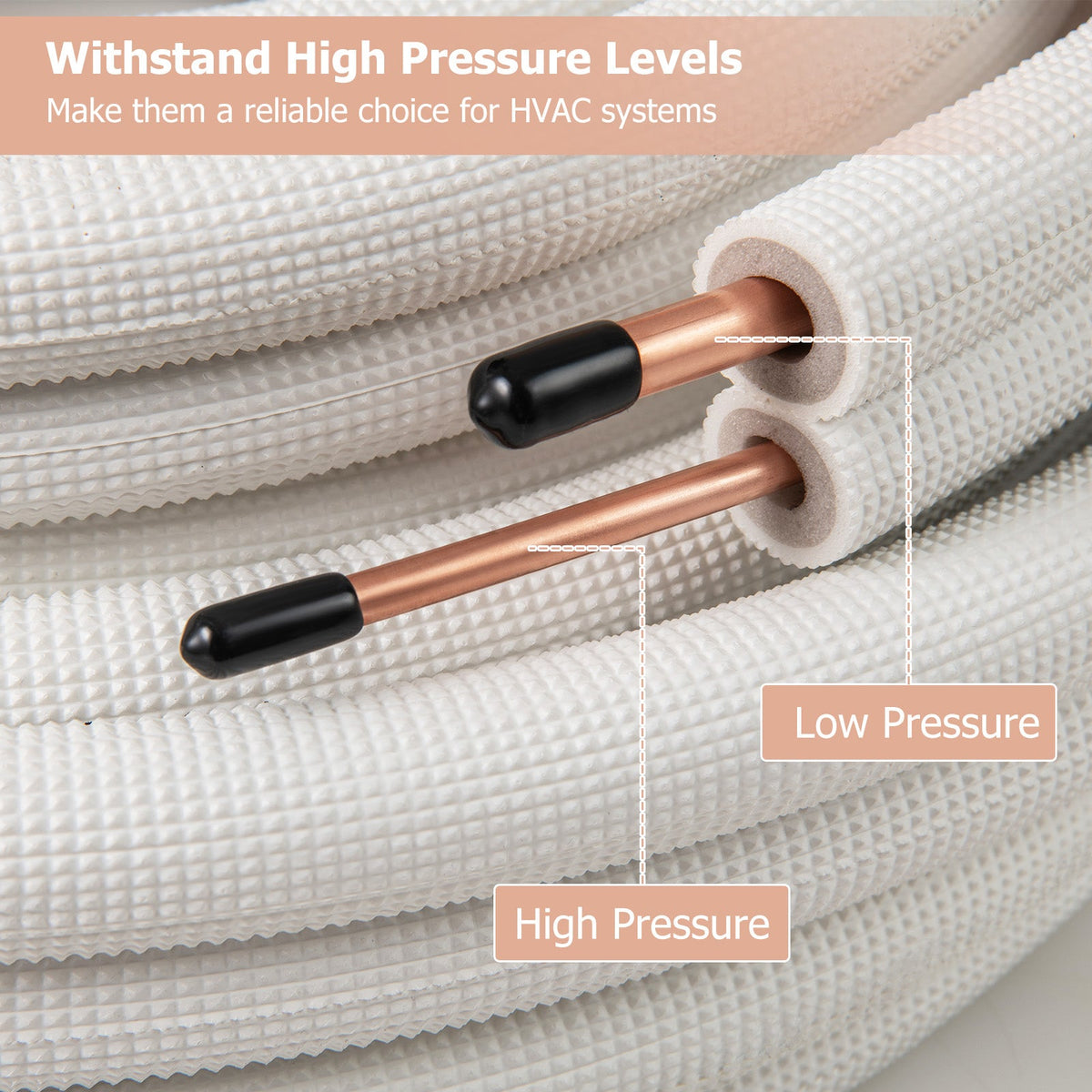 50ft DirectDeals line set with 1/4 in and 3/8 in copper tubing, white braided cover on Tampa Home & Garden Store