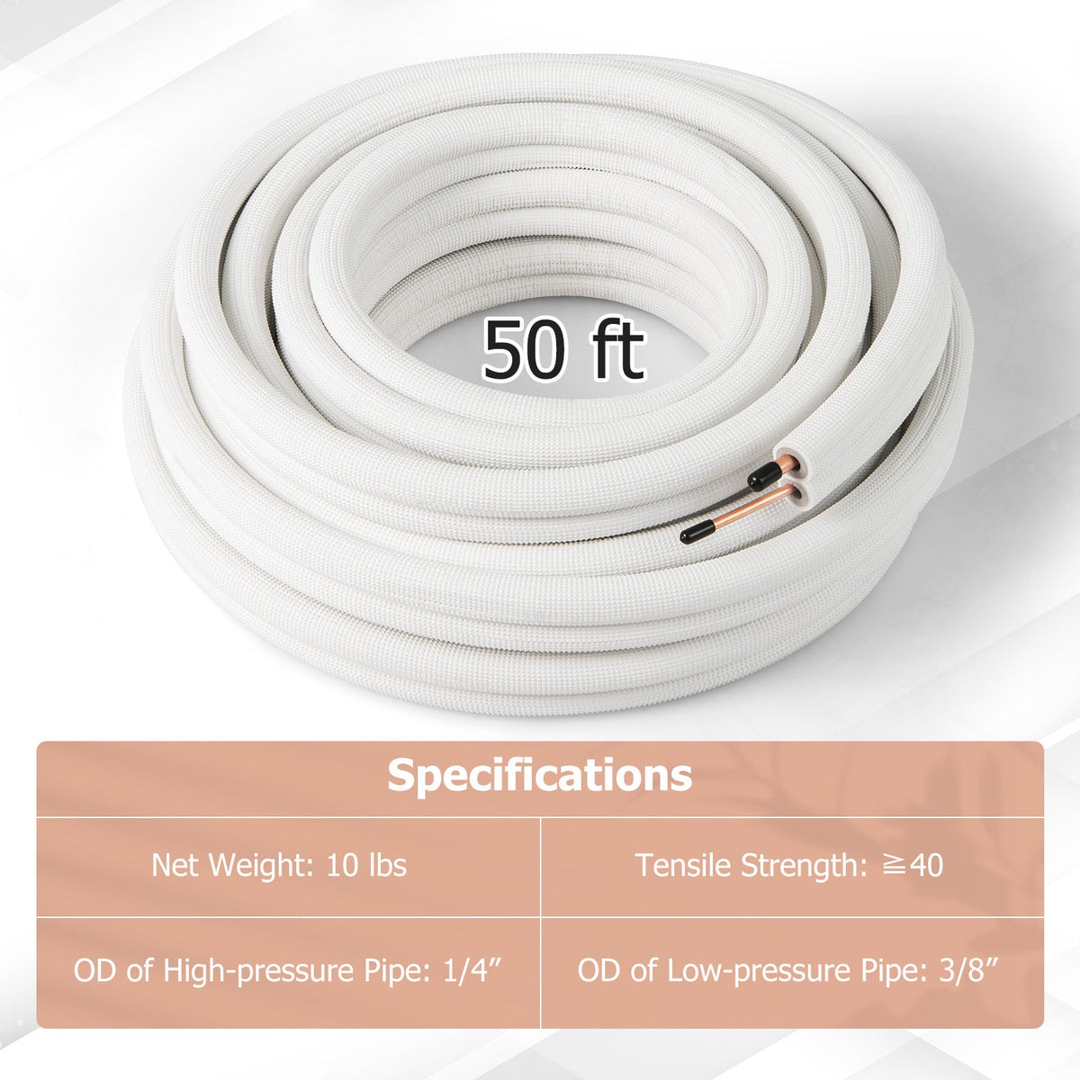 50 ft mini split line set with white braided tubing and copper 1/4 and 3/8 OD DirectDeals on Tampa Home & Garden Store