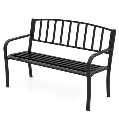 50 Inches Outdoor Garden Bench with Slatted Backrest and Curved Armrests-Black