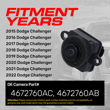 Master Tailgaters backup camera for Dodge Challenger (2015–2022); part #4672760AB/AC, black on Tampa Home & Garden Store