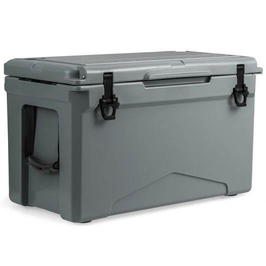 GemGear 50 QT Rotomolded Cooler gray with integrated cup holders and side carry strap on Tampa Home & Garden Store