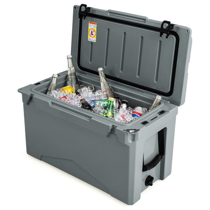 GemGear 50 QT Rotomolded Cooler with integrated cup holders, gray ice chest with ice on Tampa Home & Garden Store