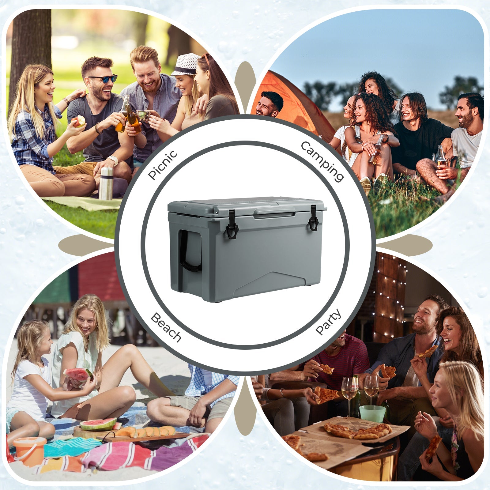 50 QT Rotomolded Cooler GemGear insulated portable ice chest with cup holders gray with black latches on Tampa Home & Garden Store