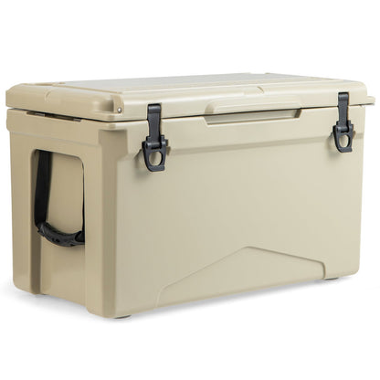 GemGear 50 QT rotomolded cooler with integrated cup holders, beige insulated ice chest on Tampa Home & Garden Store