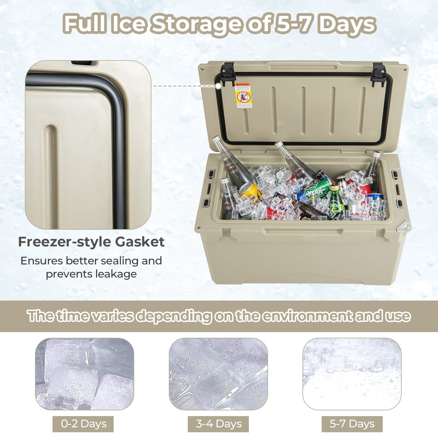 GemGear 50 QT Rotomolded portable cooler in tan with integrated cup holders on Tampa Home & Garden Store