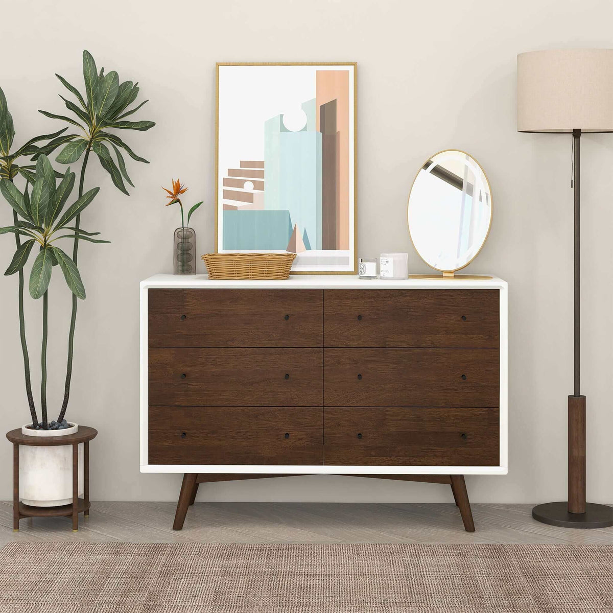 6-Drawer Dresser HouseOfZazla in dark brown drawers with white frame on Tampa Home & Garden Store