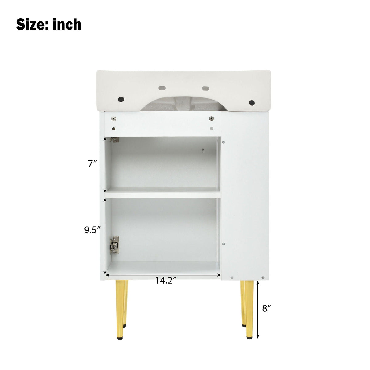 Bathroom vanity with single ceramic sink, white cabinet, gray top, and side storage on Tampa Home & Garden Store