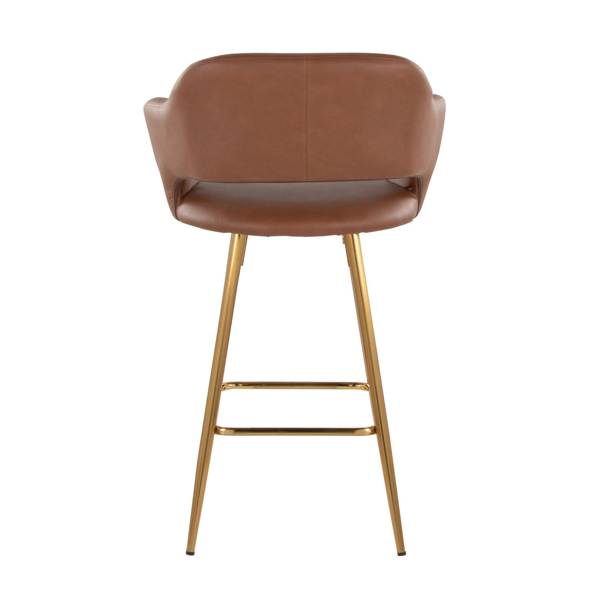 Fixed-height counter stool back view brown leather with gold legs footrest pair HouseOfZazla on Tampa Home & Garden Store