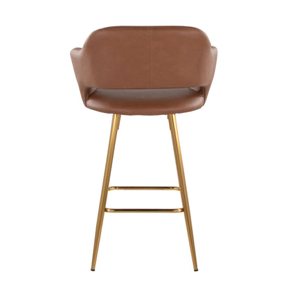 Fixed-height counter stool back view brown leather with gold legs footrest pair HouseOfZazla on Tampa Home & Garden Store