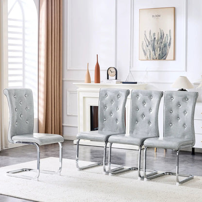 Elegant Design Upholstered Dining Chairs in gray faux leather with chrome legs set of 4 on Tampa Home & Garden Store
