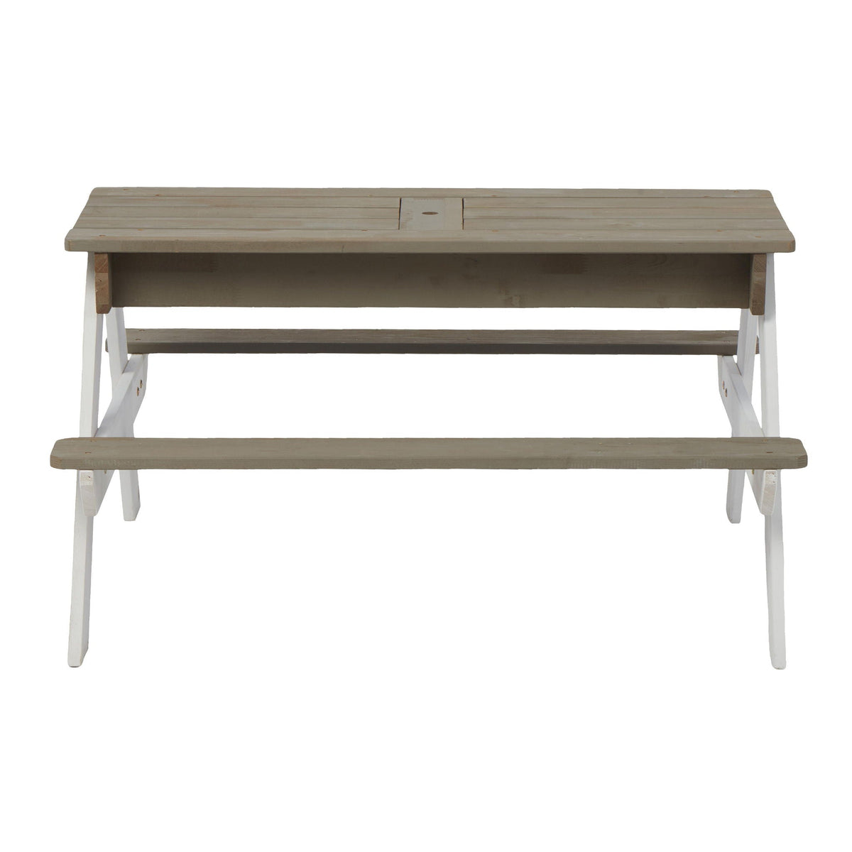 Kids picnic table with sand and water conversion in cedar finish; slatted top on white legs by HouseOfZazla on Tampa Home & Garden Store