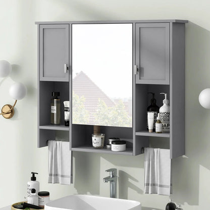 Wall mounted medicine cabinet with mirror and towel bar gray finish Unique Piece Furniture on Tampa Home & Garden Store