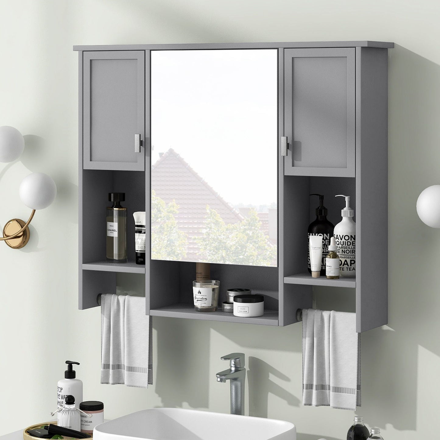 Wall Mounted Bathroom Cabinet and Mirror Shelf