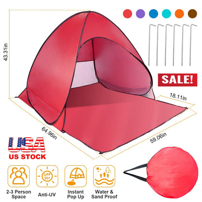 GemGear pop-up beach tent red sun shade shelter for 2-3 people with anti-UV instant setup on Tampa Home & Garden Store