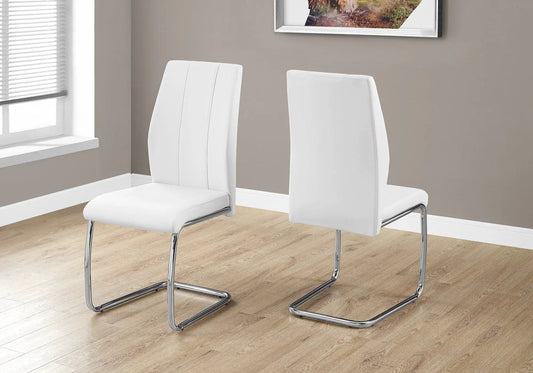 Dining chair set of 2 white upholstered chairs with back stitching and chrome cantilever legs on Tampa Home & Garden Store