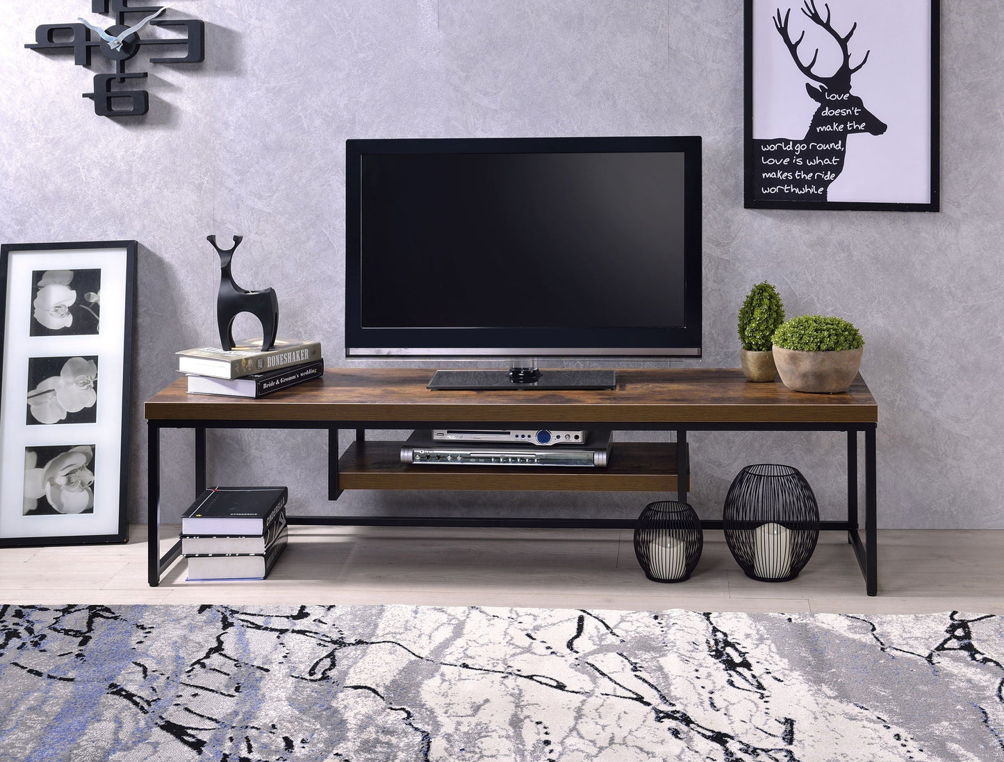 Bob TV Stand by HouseOfZazla, compact storage with dark wood top and black frame on Tampa Home & Garden Store