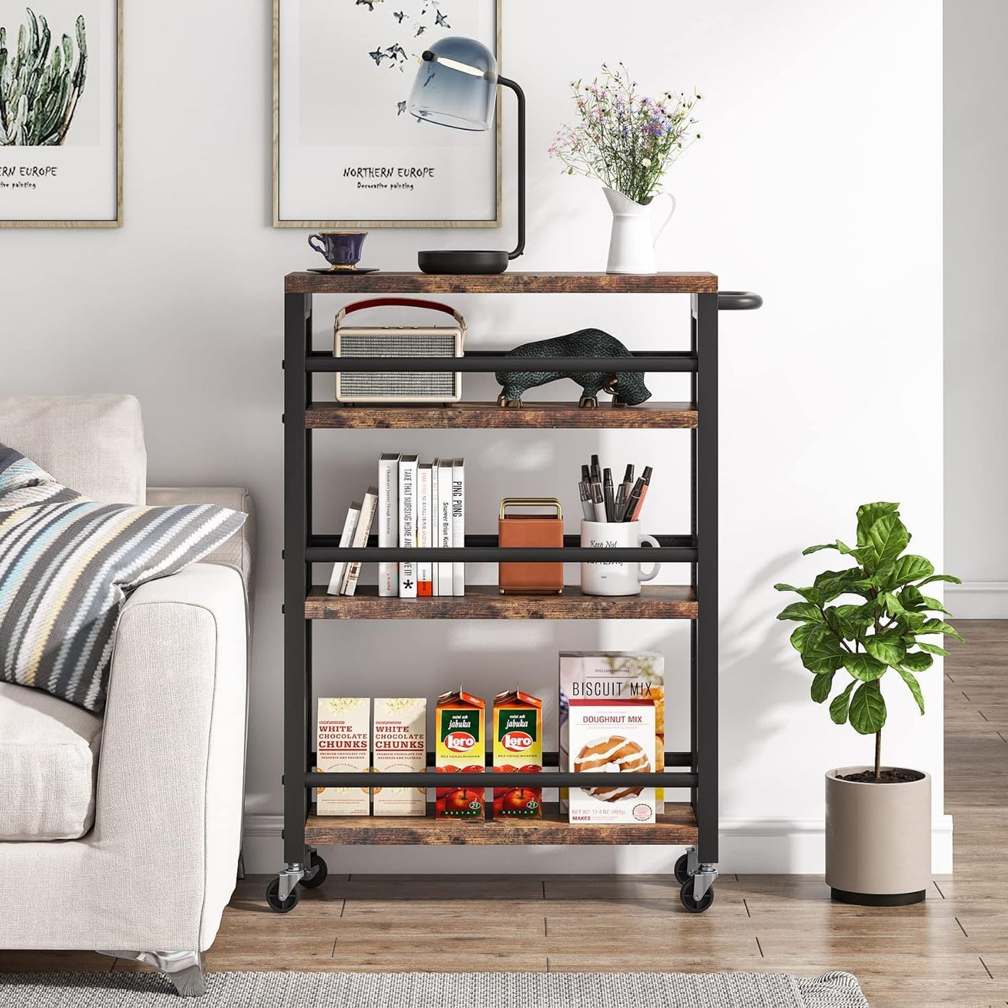 Narrow 4 Tier Rolling Kitchen Storage Cart