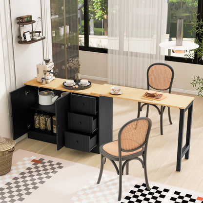 Wooden sideboard with extendable table in black base and natural wood top on Tampa Home & Garden Store