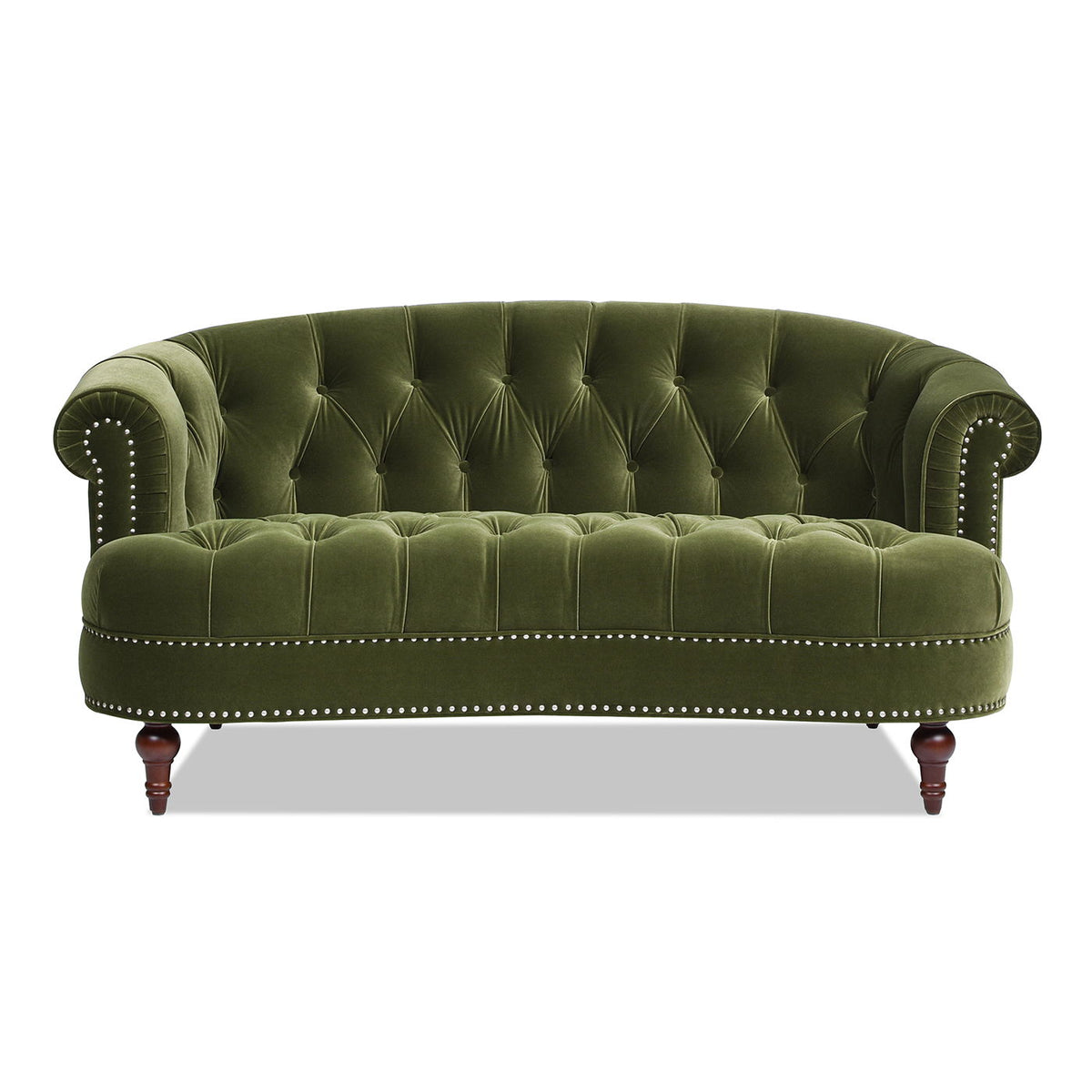 HouseOfZazla Victorian Chesterfield loveseat in green velvet with tufted back and nailhead trim on Tampa Home & Garden Store