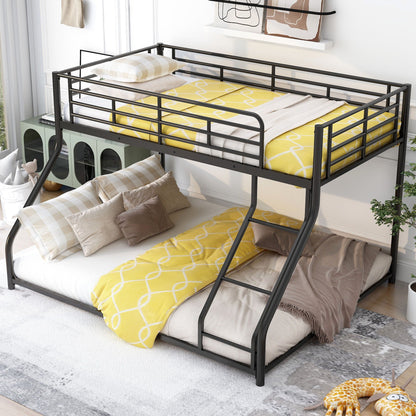 Metal floor bunk bed with sloped ladder, black frame, HouseOfZazla twin bunks on Tampa Home & Garden Store