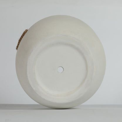 Round concrete planter off white, large handmade with rope detail and drainage hole on Tampa Home & Garden Store
