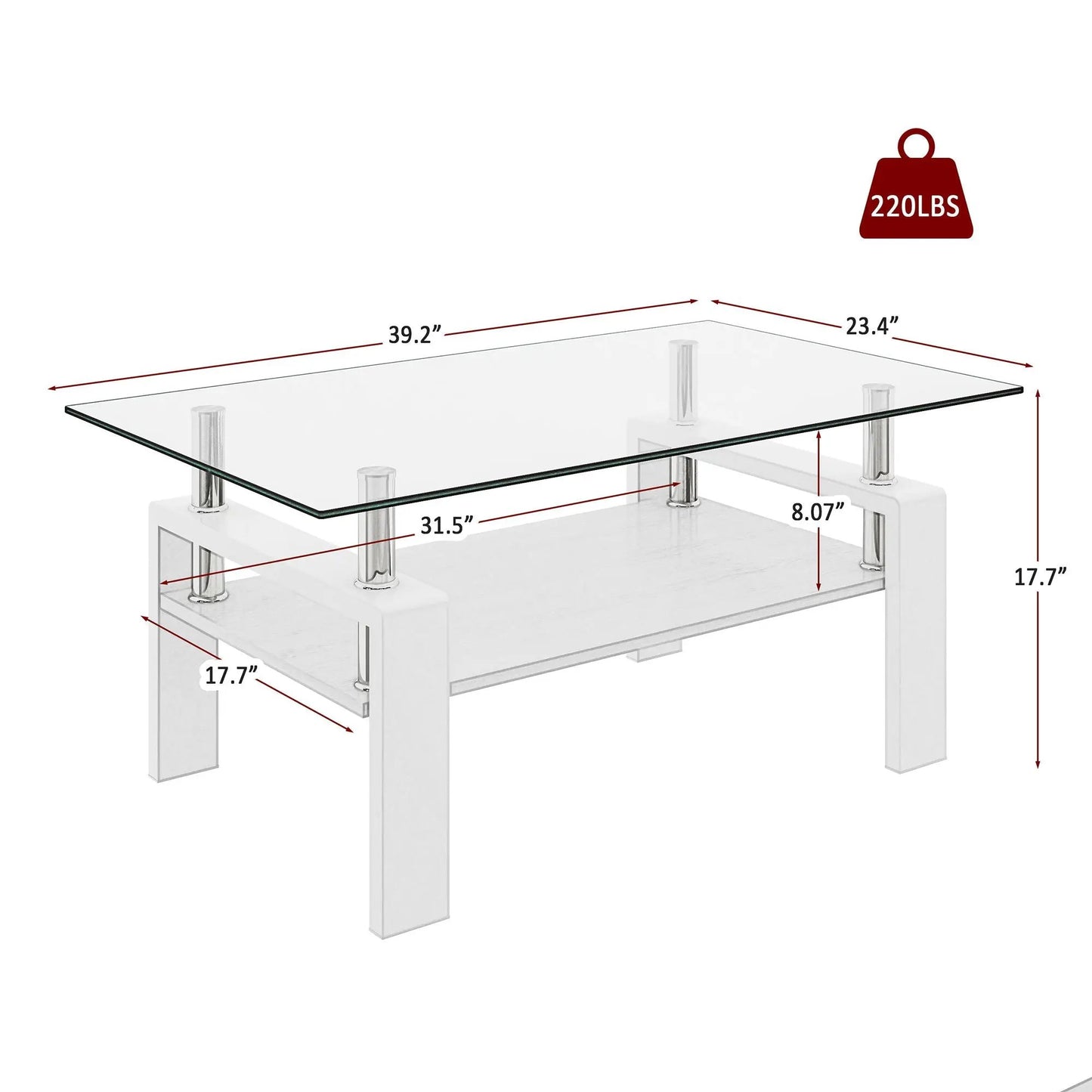 Rectangular Coffee Table With Tempered Glass Top