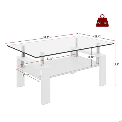Rectangular Coffee Table With Tempered Glass Top