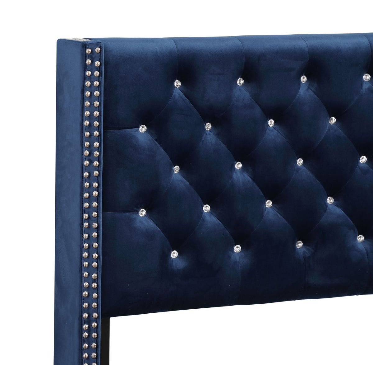 Upholstered Nailhead Trim Chic Bed in navy velvet with diamond tufting by HouseOfZazla on Tampa Home & Garden Store