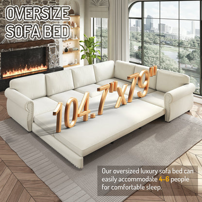 118-inch L-shaped convertible sofa bed in white leather by HouseOfZazla in a modern living room on Tampa Home & Garden Store