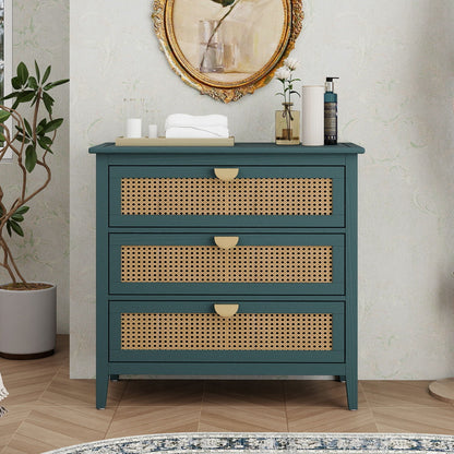 3 Drawer Cabinet Natural Rattan teal accent dresser with cane-front drawers HouseOfZazla on Tampa Home & Garden Store