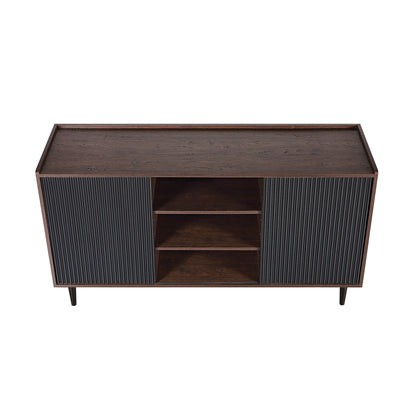 Fluted sideboard with black ribbed doors and open shelves brown wood top HouseOfZazla on Tampa Home & Garden Store