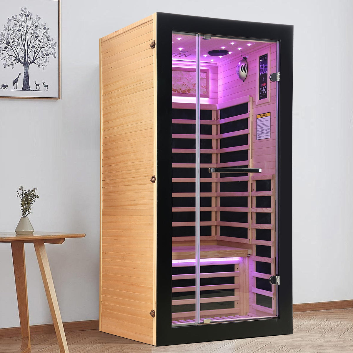 Single-person infrared sauna with starlight ceiling, carbon heating, American White Oak on Tampa Home & Garden Store