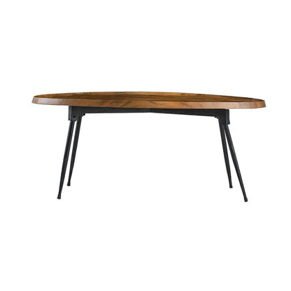 Oval brown coffee table with wood top and black metal legs by Unique Piece Furniture on Tampa Home & Garden Store