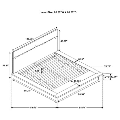 Mallory Platform Bed With Exposed Joinery by HouseOfZazla technical schematic with dimensions on Tampa Home & Garden Store